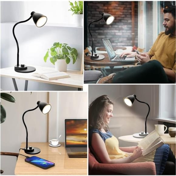 LED Desk Lamp with USB Charging Port 3 Color Modes Dimmable Reading Light - Picture 6 of 6